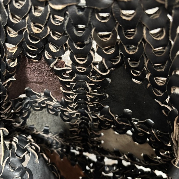 Leather Double big Woven 60s Vintage boho rustic handbag tote - Picture 4 of 12